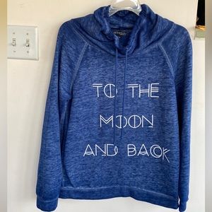 Fifth Sun Women M “To The Moon And Back” Blue/White Drawstring Cowl Neck Hoodie